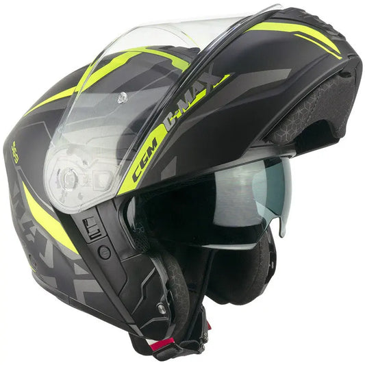 CGM 569G C-Max City Moto Modulare Caschi Nero Giallo Fluo Opaco