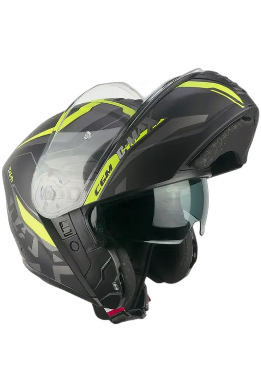 CGM 569G C-Max City Moto Modulare Caschi Nero Giallo Fluo Opaco 