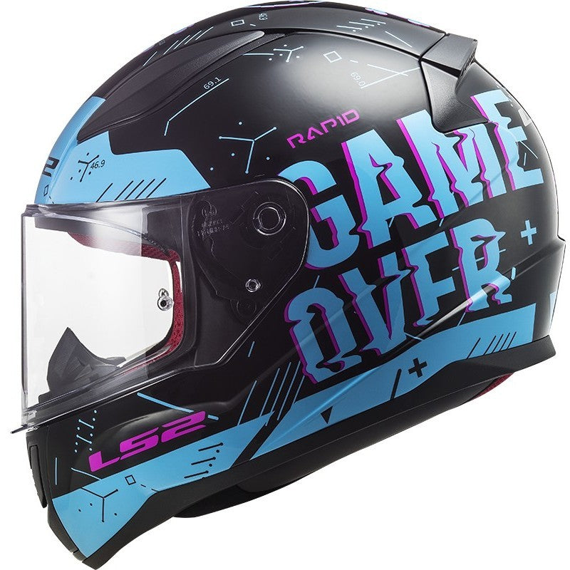 LS2 FF353 casco moto rapid player nero sky blue