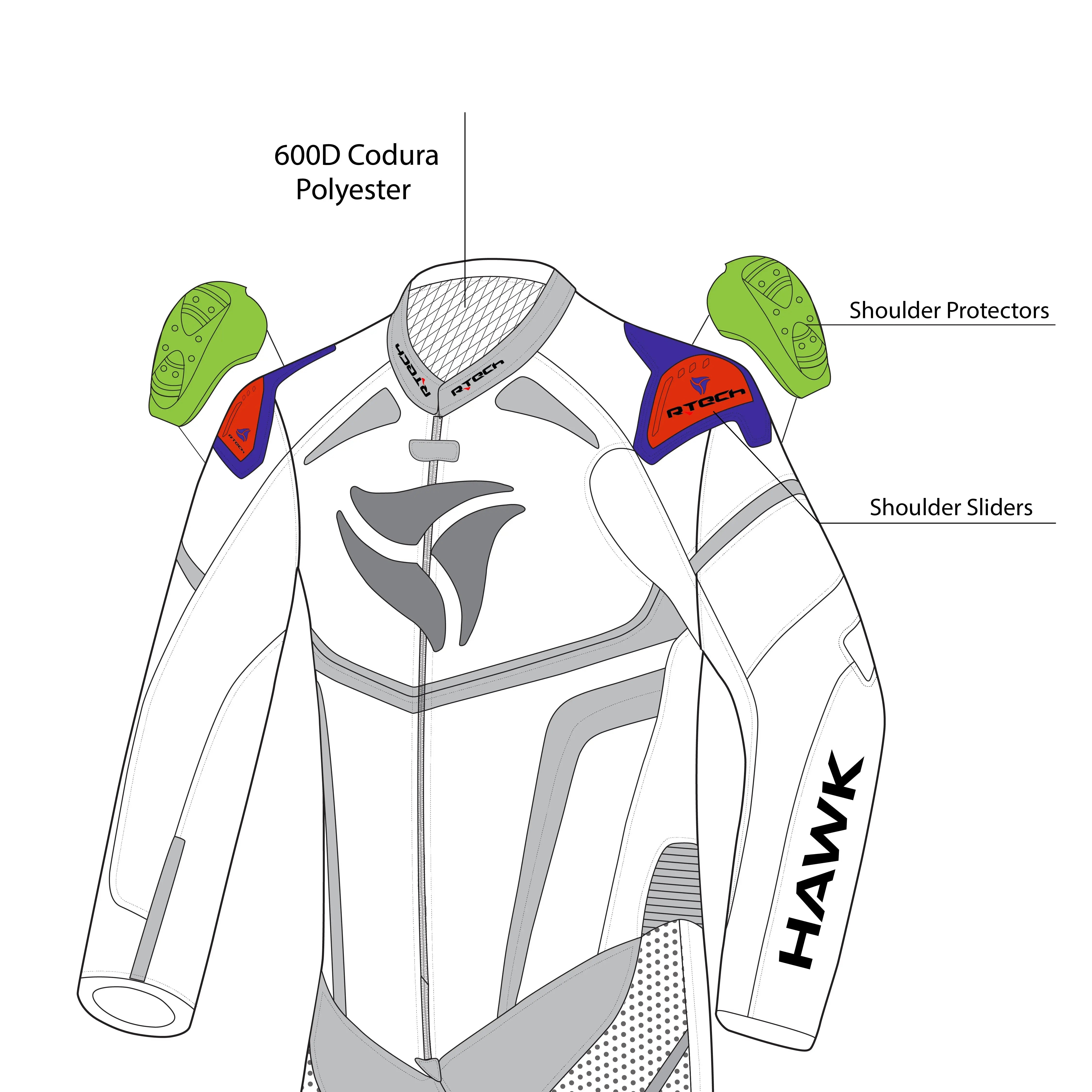 R-Tech Hawk 1 Pc Nero\Bianca\rosso description 3