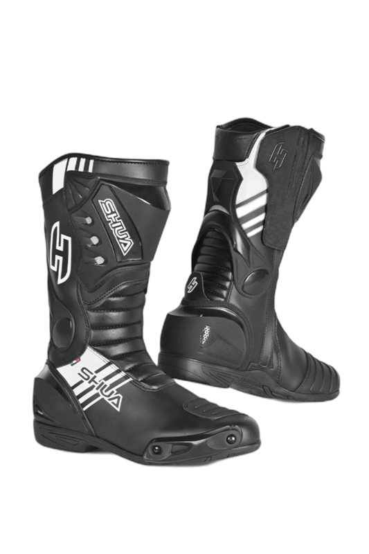 Shua Super Tech Stivali moto corsa Pista Nero bianco 