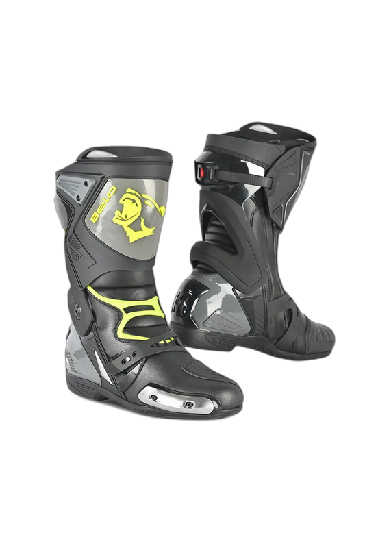 Bela Race Pro Stivali Da Corsa Moto Nero/Grigio/giallo 