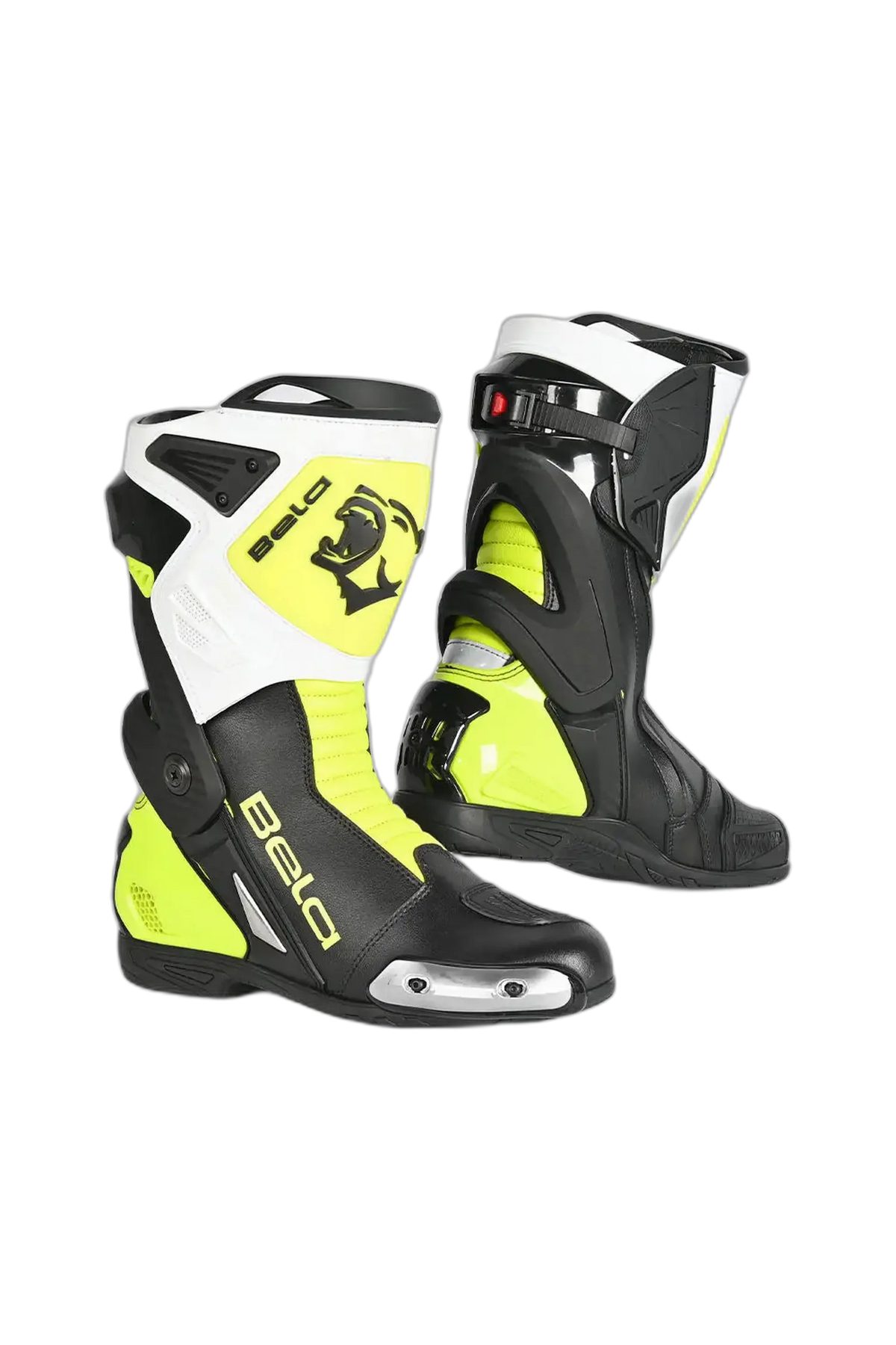 Bela Stivali da moto corsa Turbo Track - Nero Bianco Giallo Fluo 
