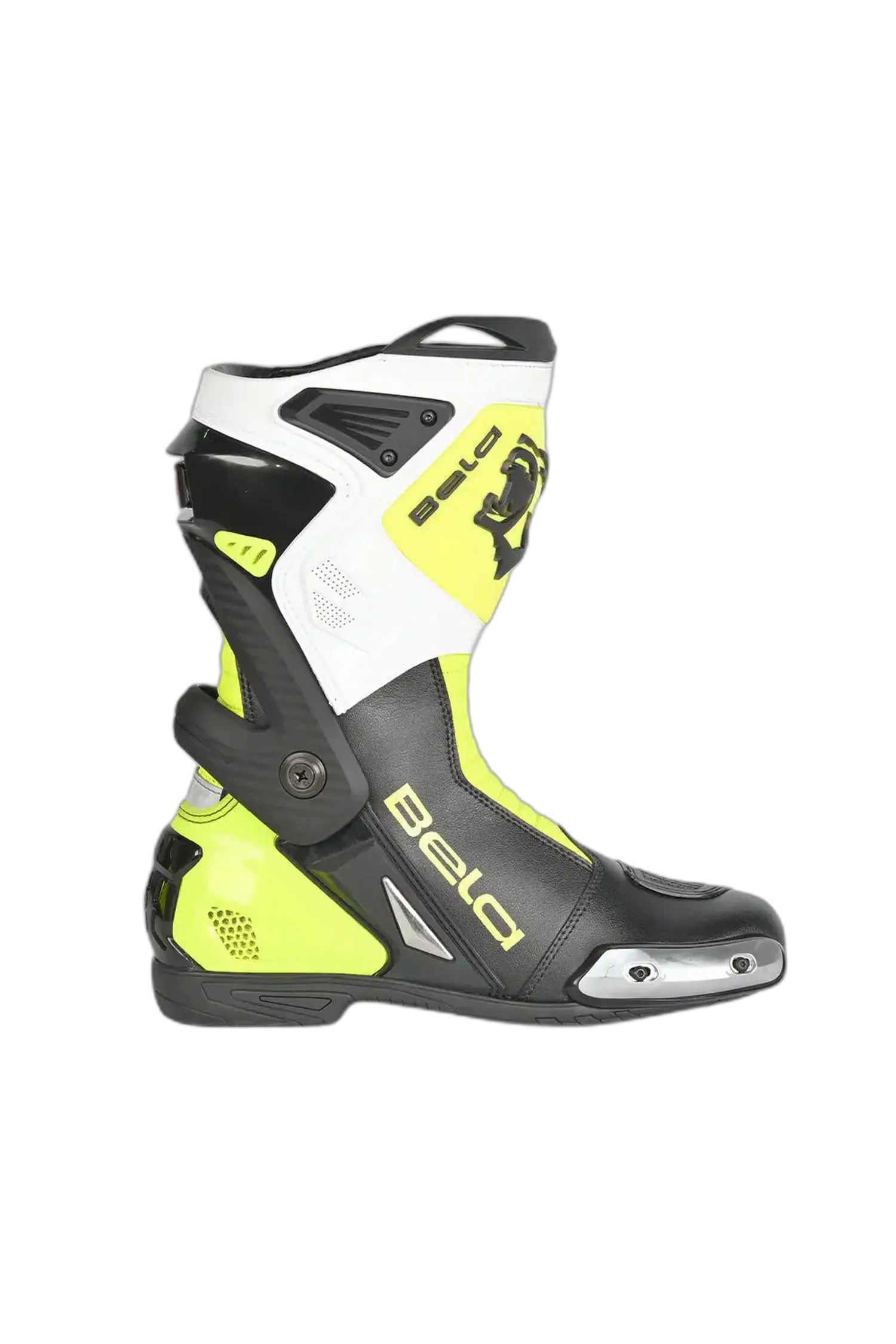 Bela Stivali da moto corsa Turbo Track - Nero Bianco Giallo Fluo 