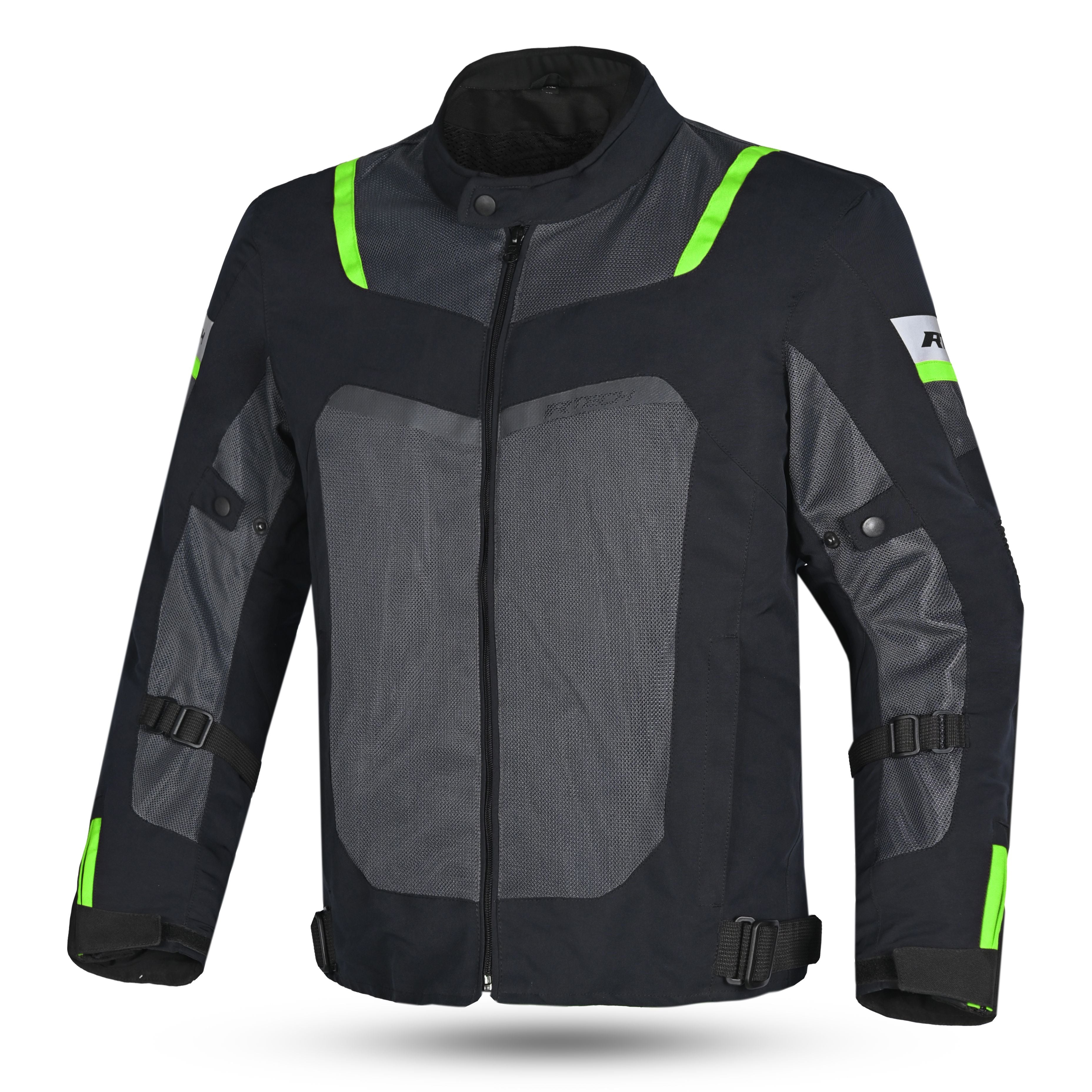 R-TECH SPIRAL MESH CHAQUETA DE MOTO DE HOMBRE TEXTIL NEGRO GRIS VERDE FLUO 