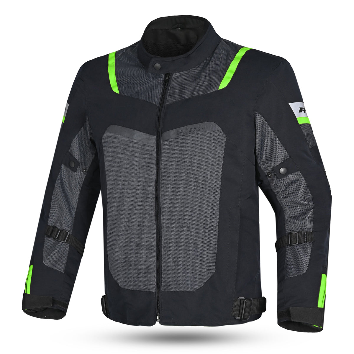 R-TECH SPIRAL MESH CHAQUETA DE MOTO DE HOMBRE TEXTIL NEGRO GRIS VERDE FLUO 