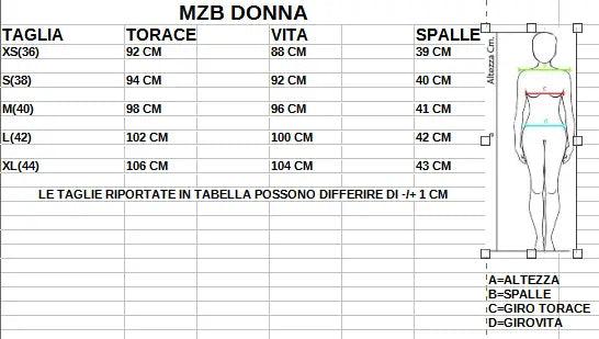 MZB Thunder Giacca da moto impermeabile Donna Nero Grigio size chart