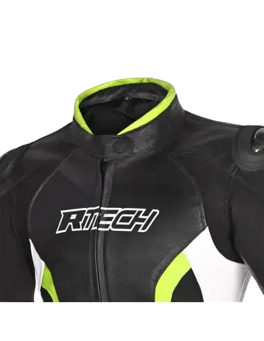 R-TECH -Tom Rider donna Giacca in pelle Negro/Blanco/Amarillo 