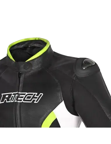 R-TECH -Tom Rider donna Giacca in pelle Negro/Blanco/Amarillo 