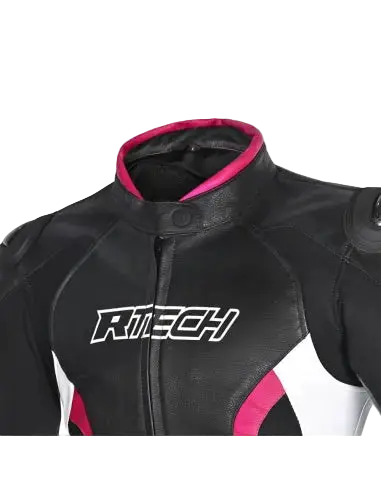 R-TECH -Tom Rider donna Giacca in pelle Negro/Blanco/Fuschia 