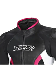 R-TECH -Tom Rider donna Giacca in pelle Negro/Blanco/Fuschia 