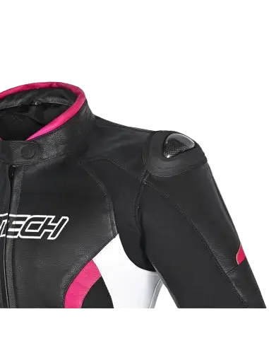 R-TECH -Tom Rider donna Giacca in pelle Negro/Blanco/Fuschia 