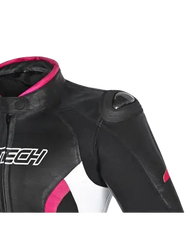 R-TECH -Tom Rider donna Giacca in pelle Negro/Blanco/Fuschia 