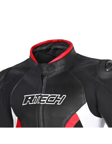 R-TECH -Tom Rider donna Giacca in pelle Negro/Blanco/Rosso 