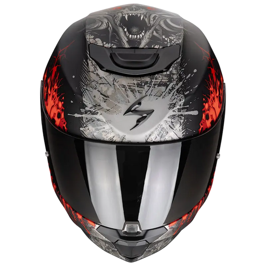 SCORPION CASCHI EXO-391 WOLF NERO MATE ARGENTO ROSSO 