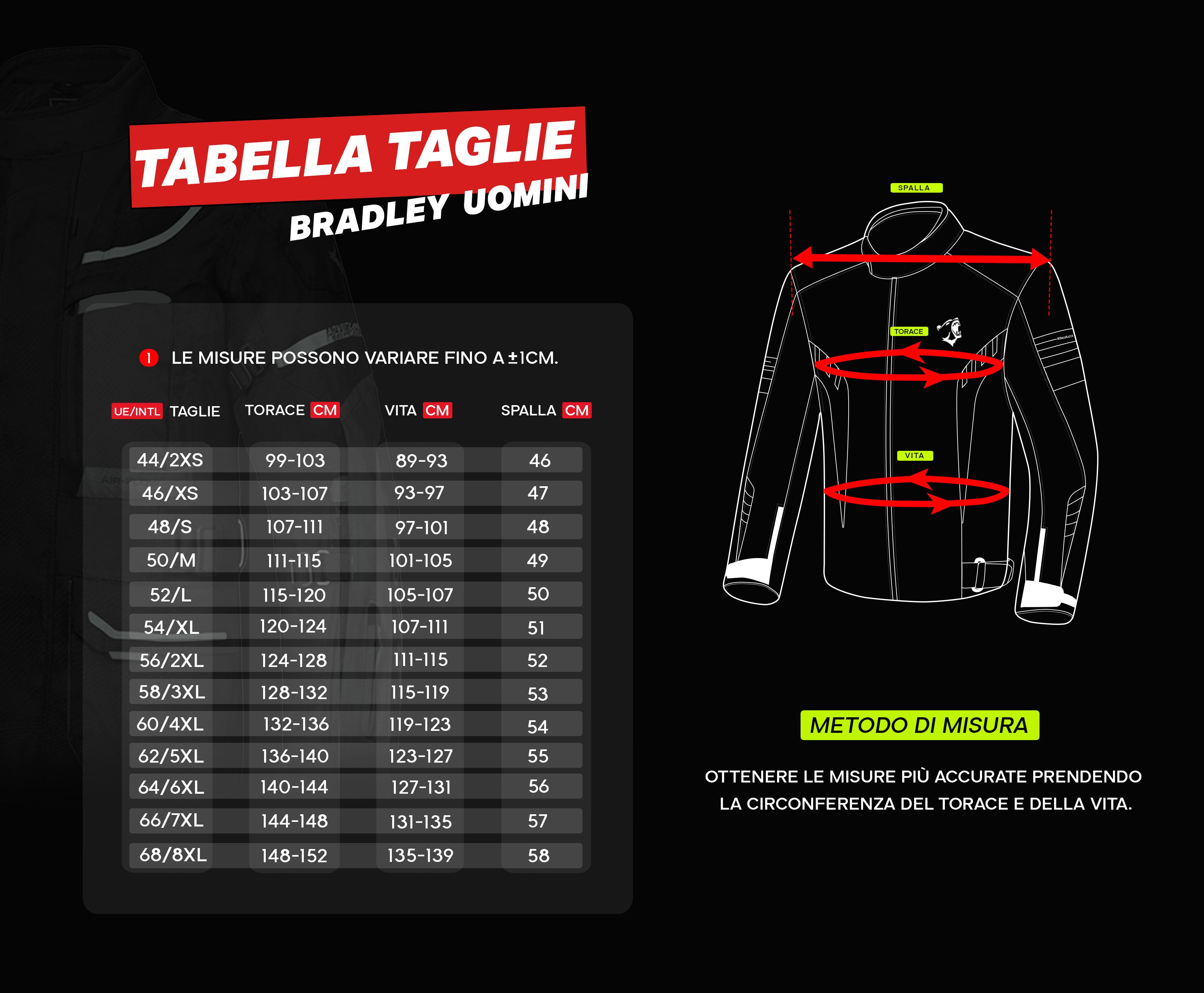 tabella taglie giacche uomo bela bradley