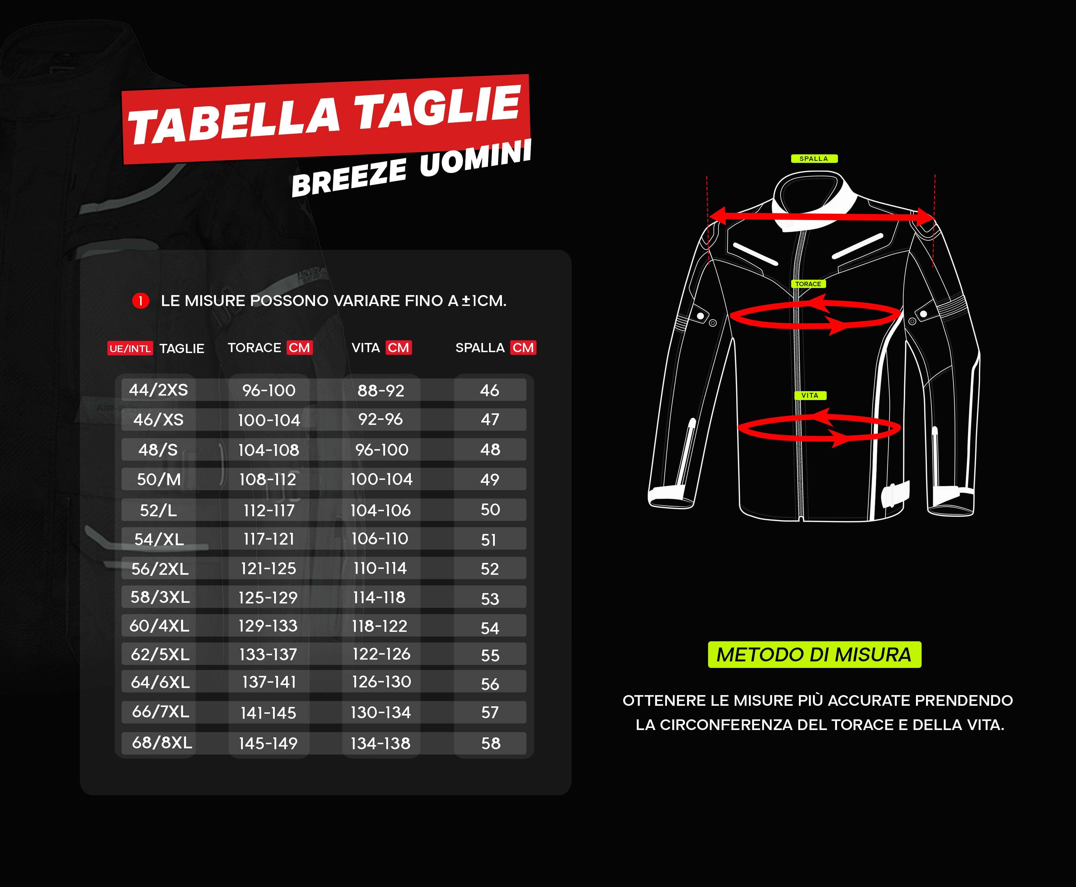 tabella taglie giacche uomo bela breeze