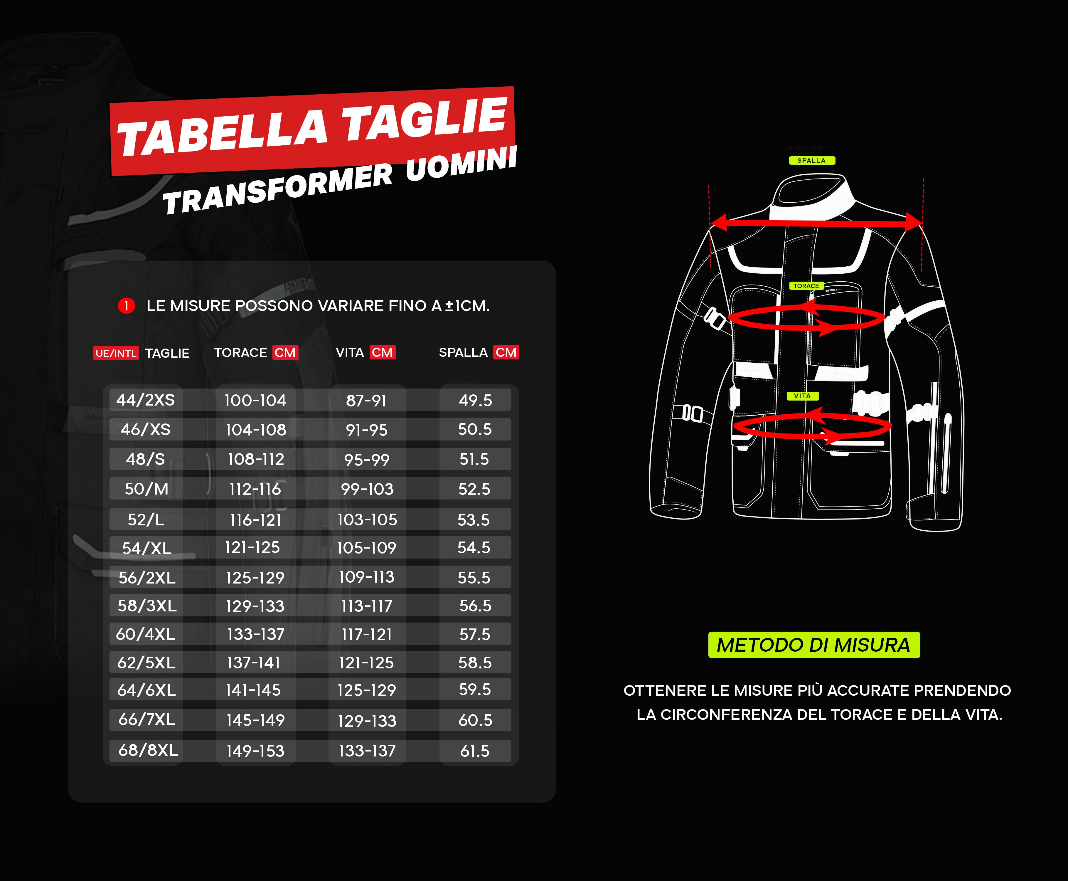 tabella taglie giacche uomo bela transformer
