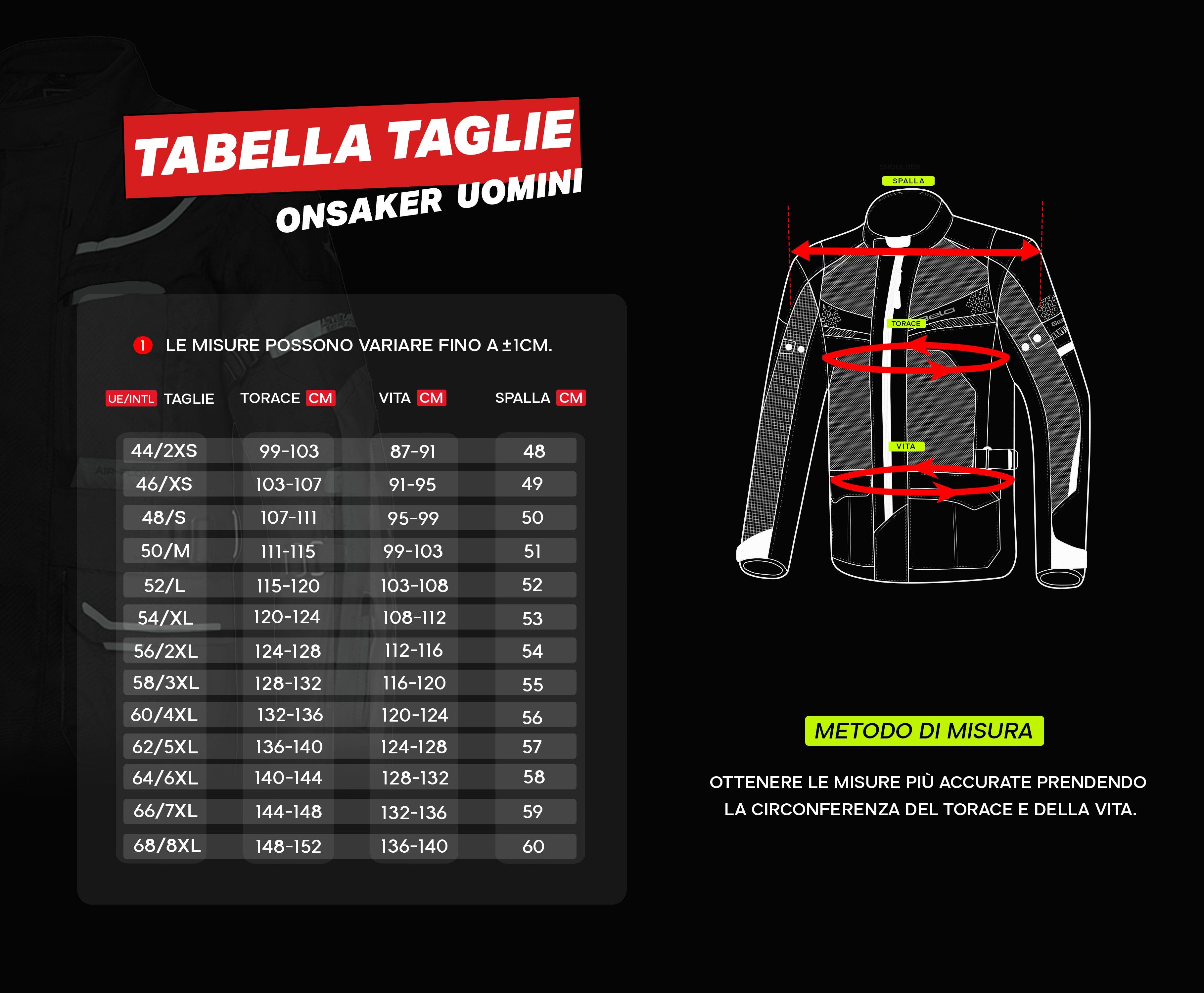 tabella taglie giacche uomo bela Onsaker