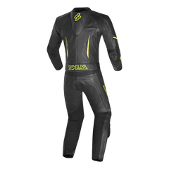 SHUA INFINITY TUTA MOTO PELLE INTERA UOMO NERO GIALLO FLUO 