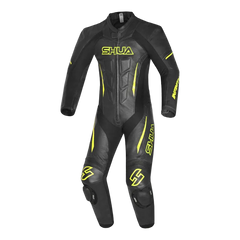 SHUA INFINITY TUTA MOTO PELLE INTERA UOMO NERO GIALLO FLUO 