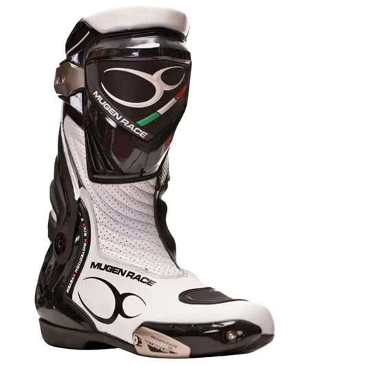 MUGENRACE Sphantom 3 Stivali Moto Sportivi Nero Bianco 