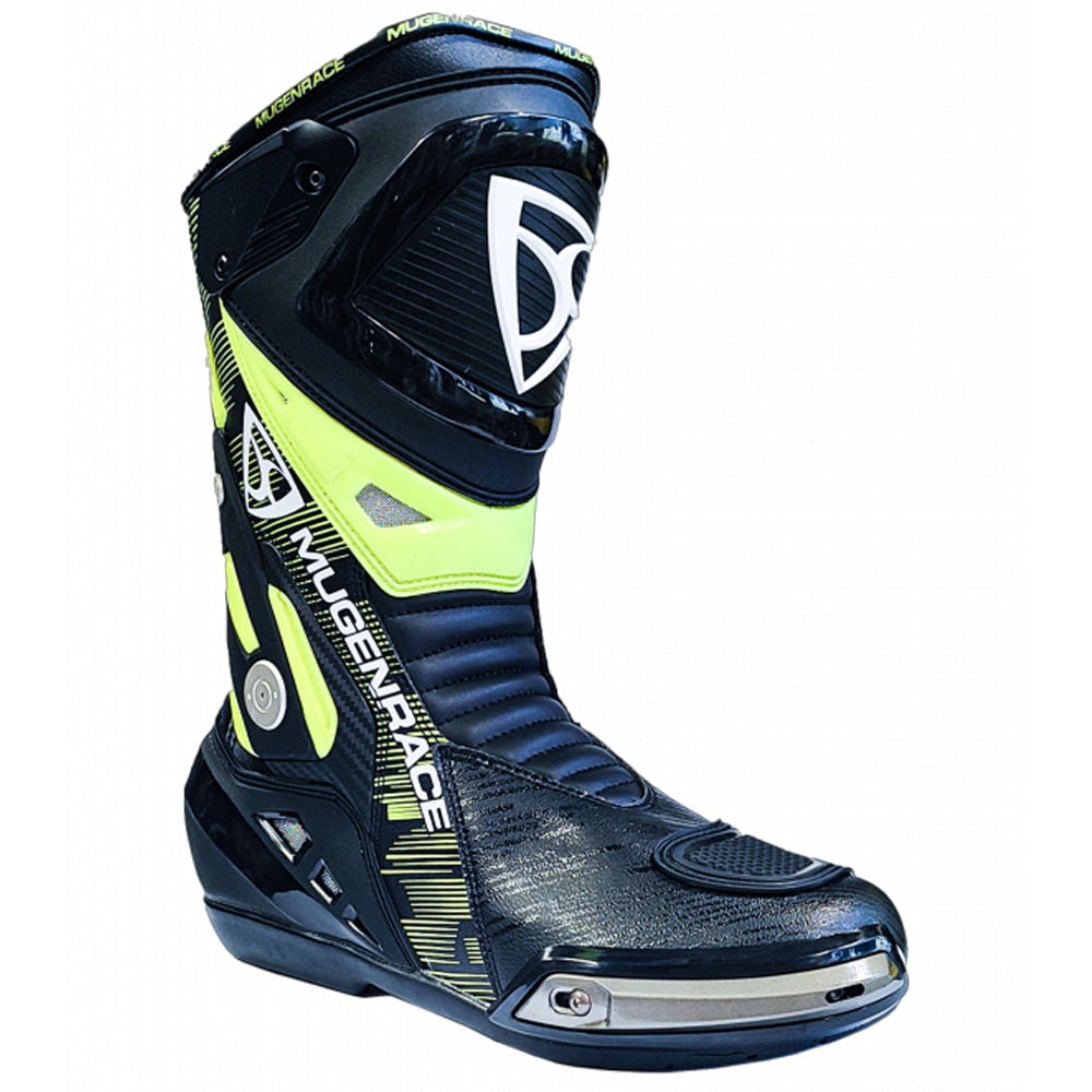 MUGENRACE BOT-MNR-2390 Phantom Plus Stivali Moto Nero Giallo Fluo 