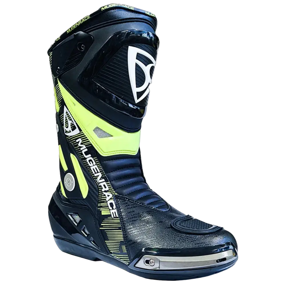 MUGENRACE BOT-MNR-2390 Phantom Plus Stivali Moto Nero Giallo Fluo 