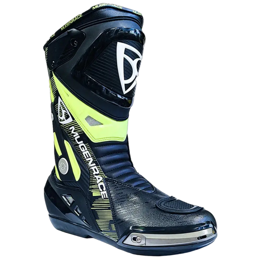 MUGENRACE BOT-MNR-2390 Phantom Plus Stivali Moto Nero Giallo Fluo 