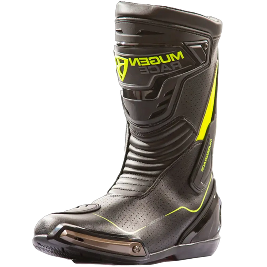 MUGENRACE BOT-MNR-2393 Bici Sportiva Velocità Stivali Nero Fluo Giallo 