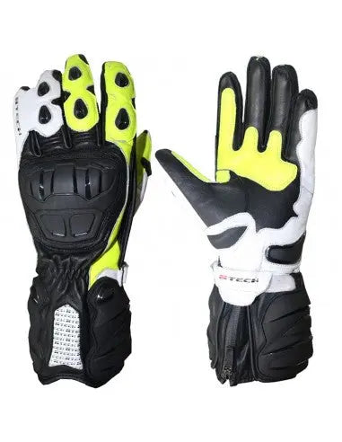R-Tech Hawks Guanti  per moto in pelle da corsa Nero/FLU