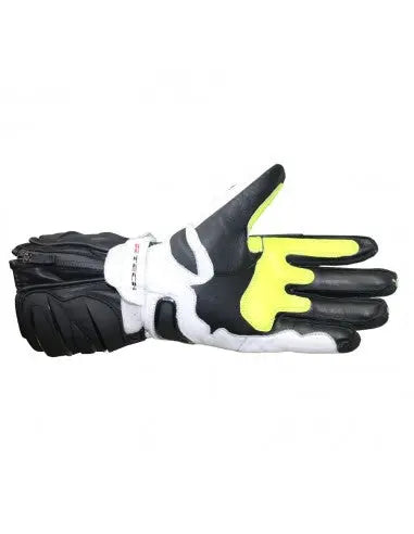 R-Tech Hawks Guanti  per moto in pelle da corsa Nero/FLU