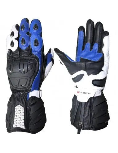 R-Tech Hawks Guanti per moto in pelle da corsa Nero/Blue –