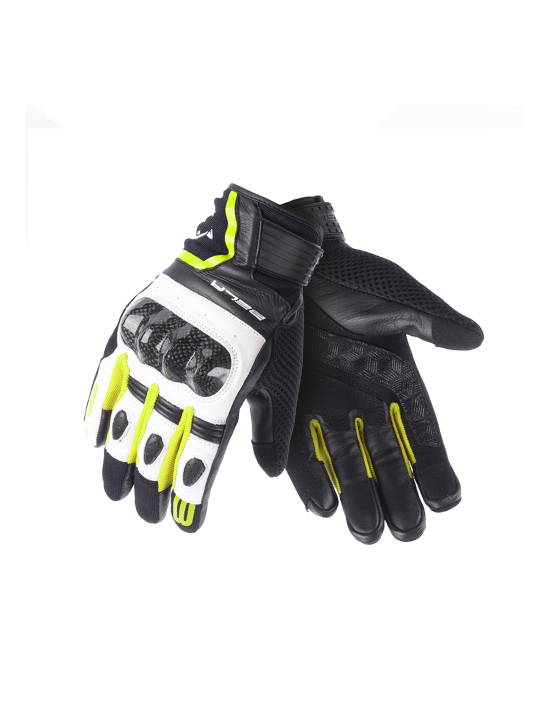 BELA Air Flow Guanti estivi in pelle - Nero / Bianco / Giallo Fluo