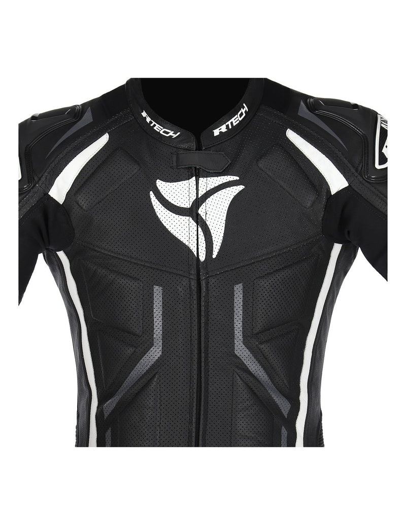 R-Tech Defender GP Tuta Moto In Pelle Racing Intera Nero/Bianco