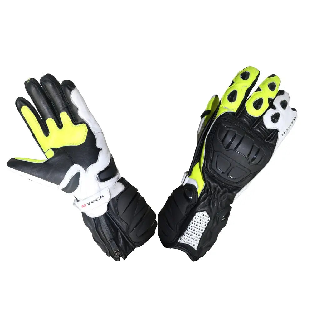 R-Tech Hawks Guanti  per moto in pelle da corsa Nero/FLU