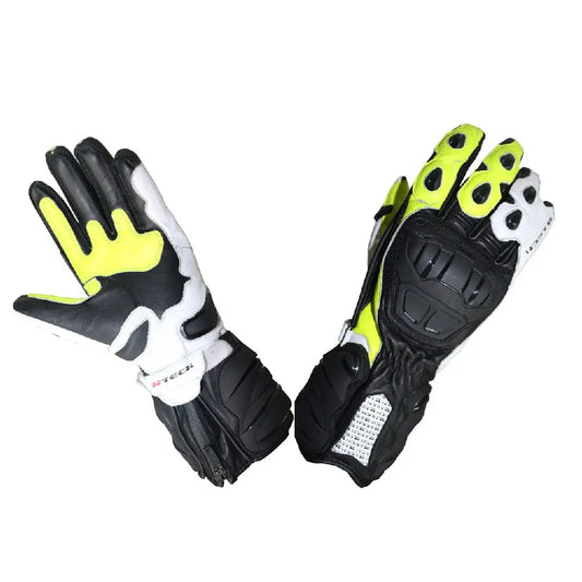 R-Tech Hawks Leather Motorcycle Racing Gloves Black/White/Fluorescent – Yamoto.it
