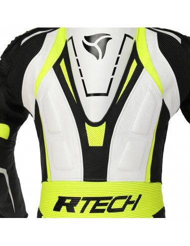 R-Tech Defender GP Tuta Moto In Pelle Racing Intera Bianco/Nero/Giallo